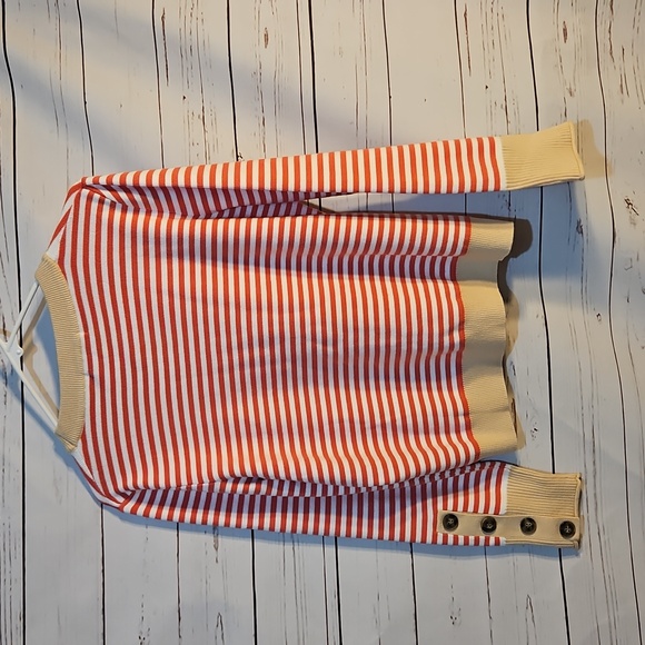 Striped Knit Set Top & Skirt Coral Beige Long Sleeve Button Accents Sz M - Picture 3 of 8